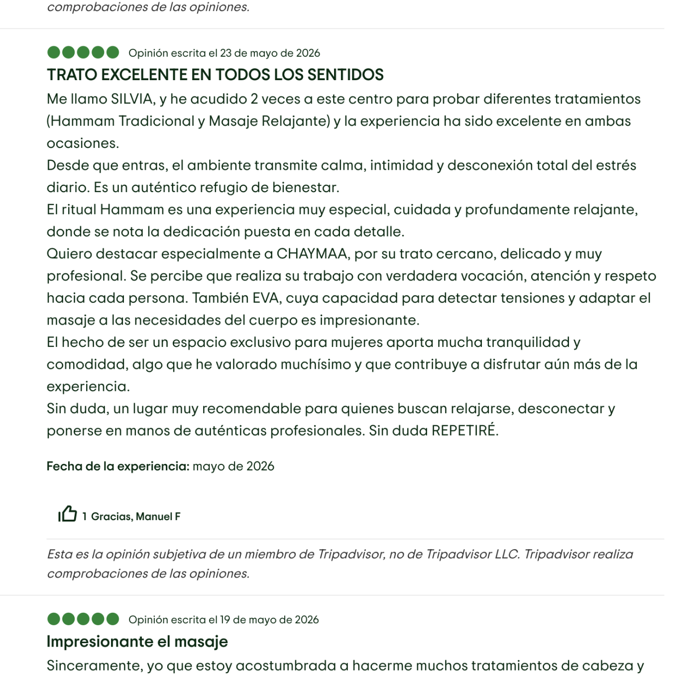 Así hablan nuestros huespedes Royale Beauty Spa Las Palmas RESENAS DE GOOGLE ROYALE BEAUTY SPA HAMMAM LAS PALÑAS